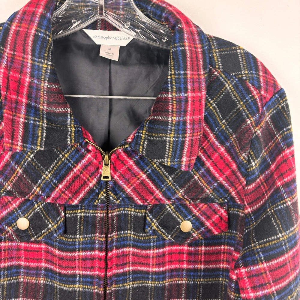 Christopher & Banks/wool blend jacket-Ladies M-EUC-red & black plaid